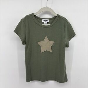 RSQ Olive Green Ribbed Short Sleeve T Shirt With Star Applique Medium